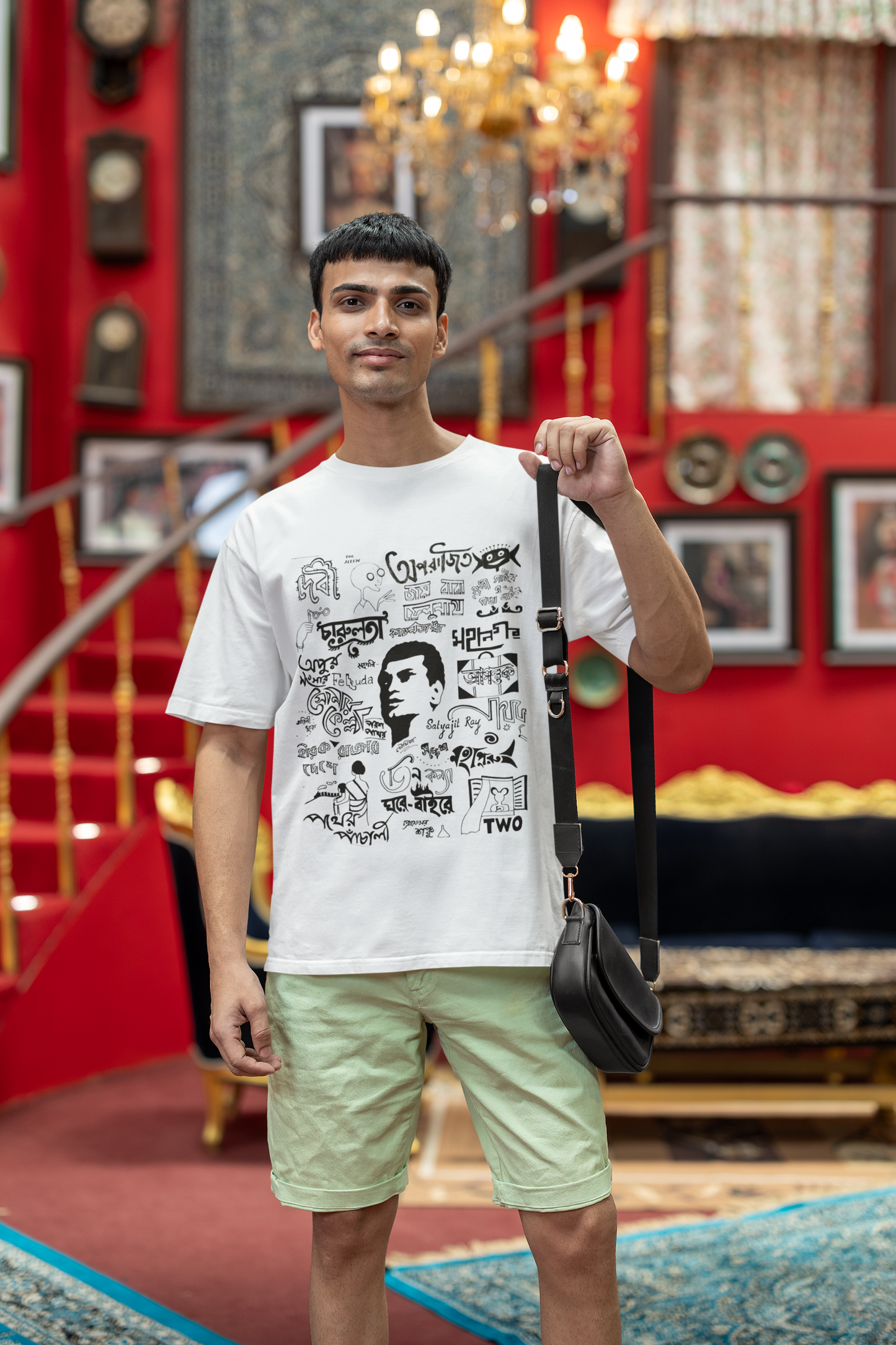 "SATYAJIT RAY ART WHITE" PRINT TSHIRT-MALE