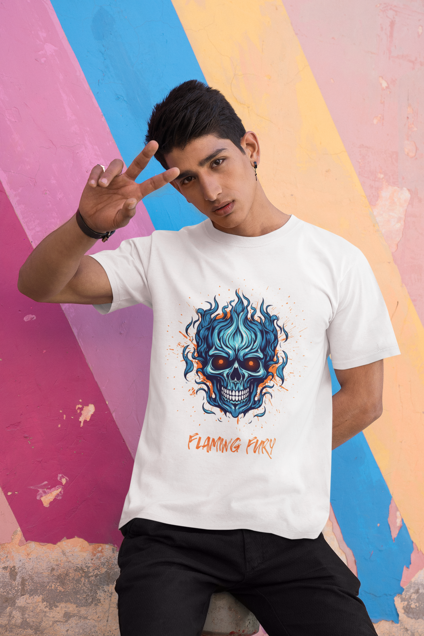 "FLAMING FURY" PRINT TSHIRT-MALE