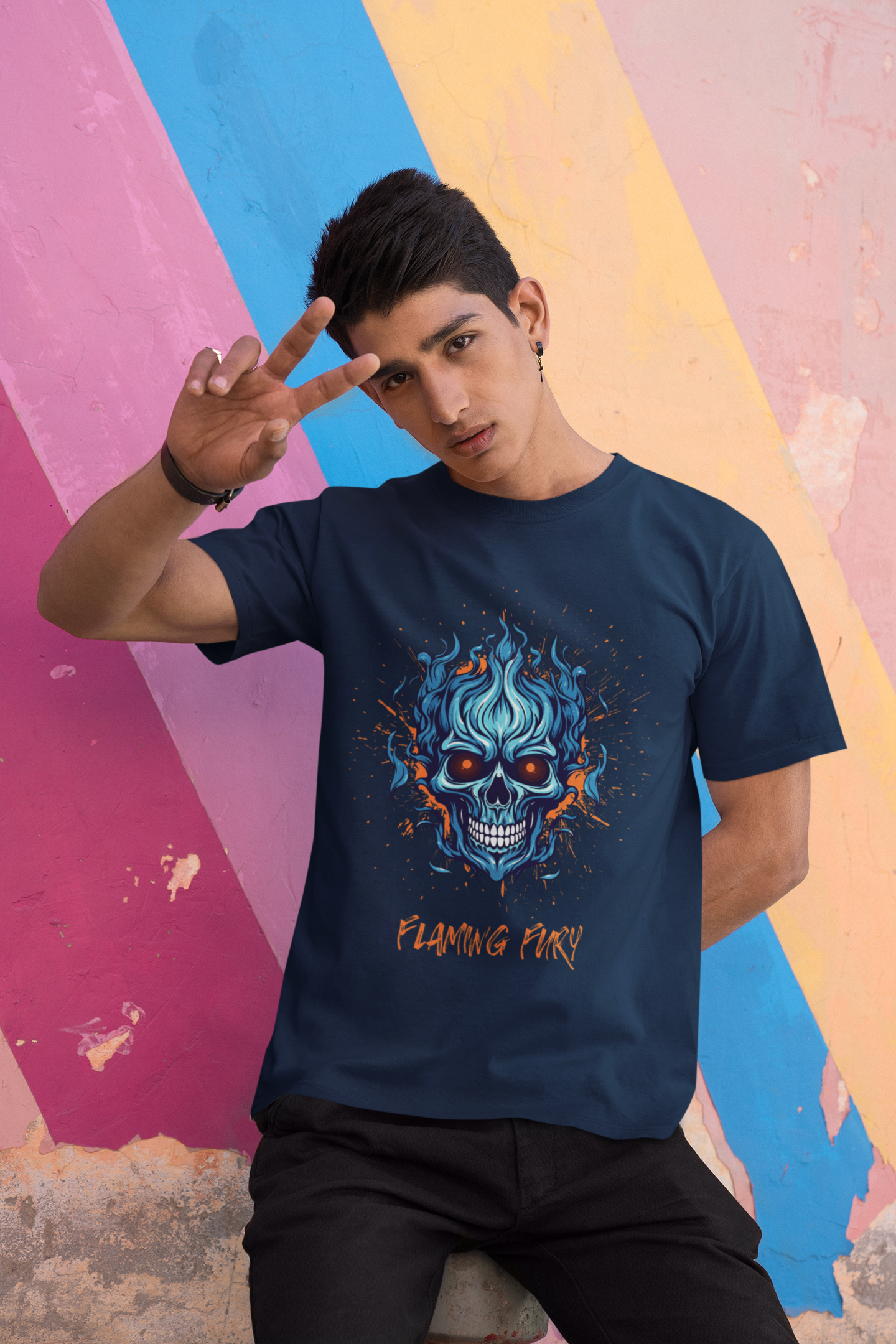 "FLAMING FURY" PRINT TSHIRT-MALE