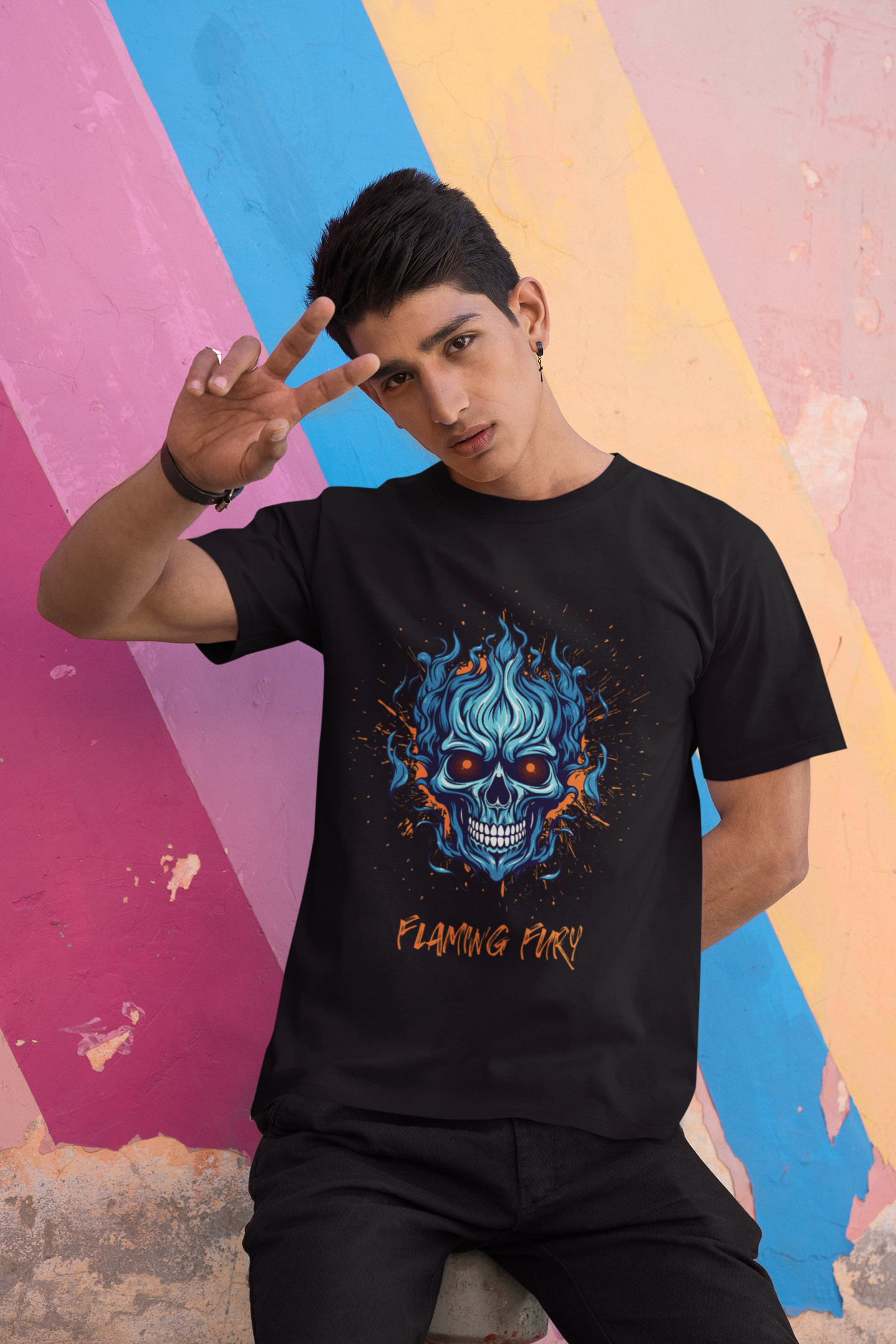 "FLAMING FURY" PRINT TSHIRT-MALE