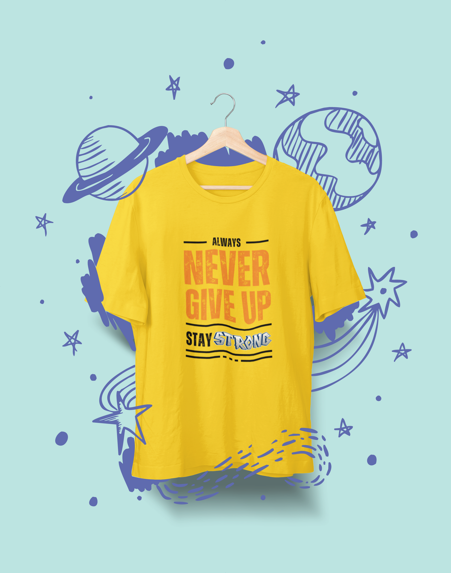 "NEVER GIVEUP" PRINT TSHIRT-MALE