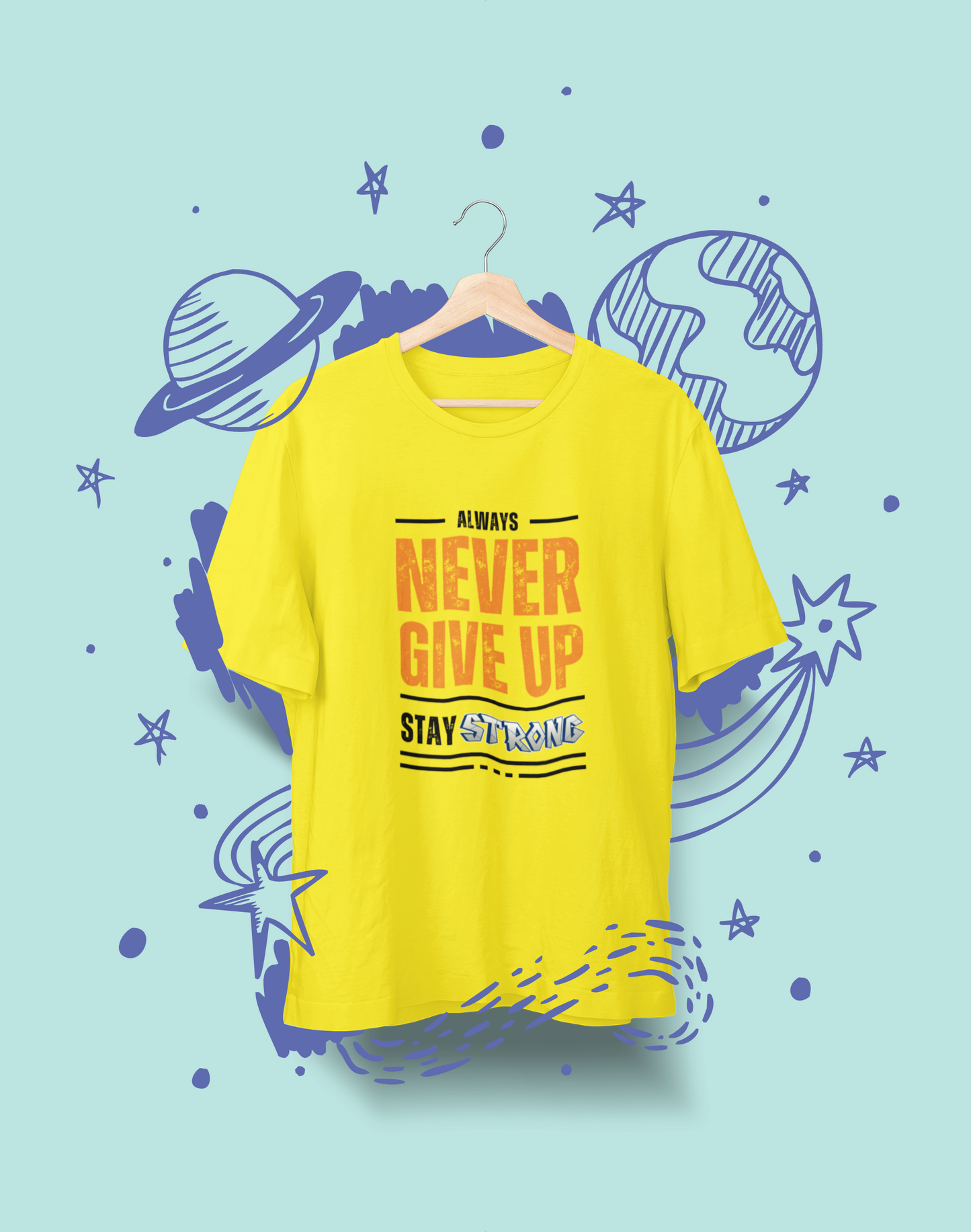 "NEVER GIVEUP" PRINT TSHIRT-MALE