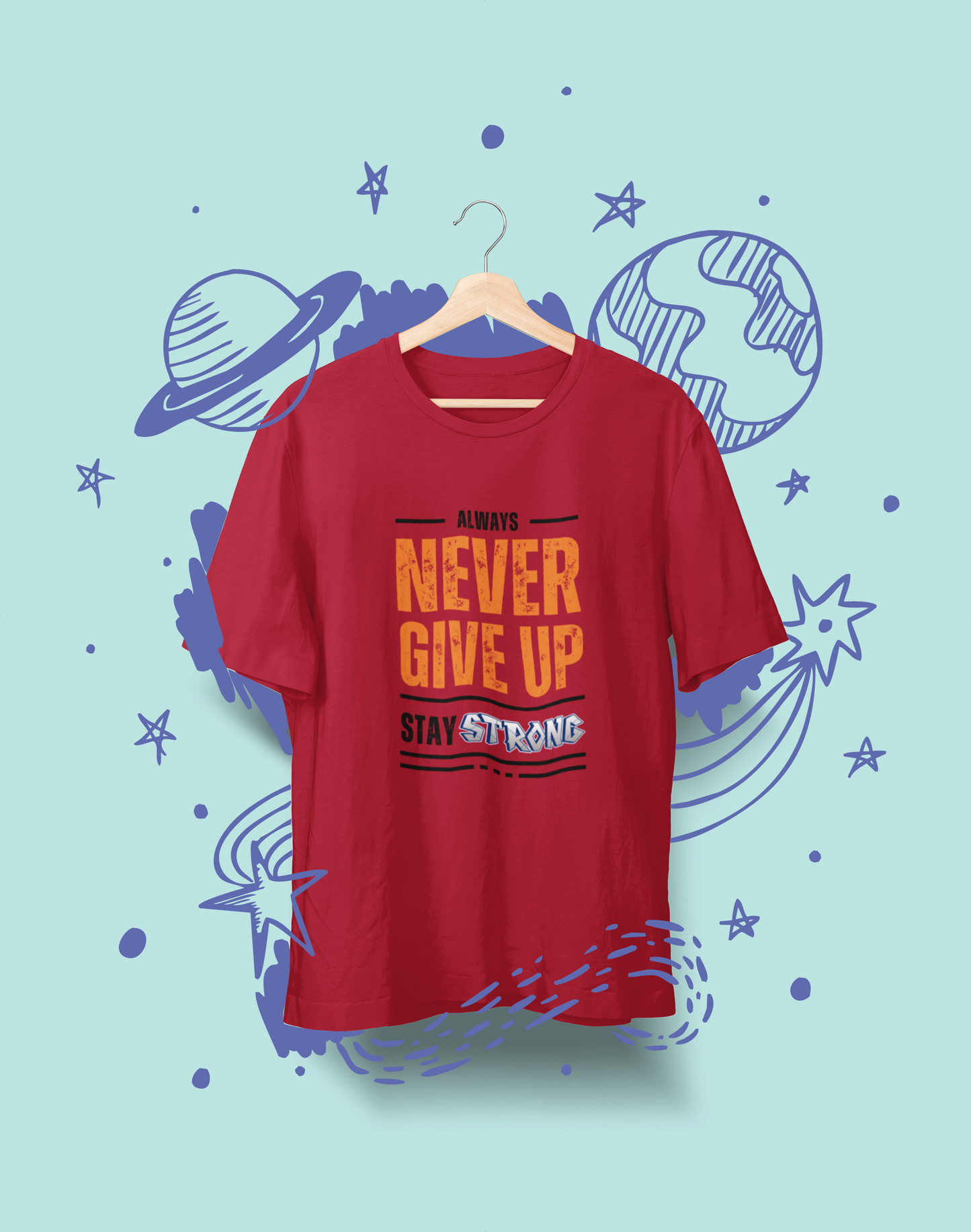 "NEVER GIVEUP" PRINT TSHIRT-MALE