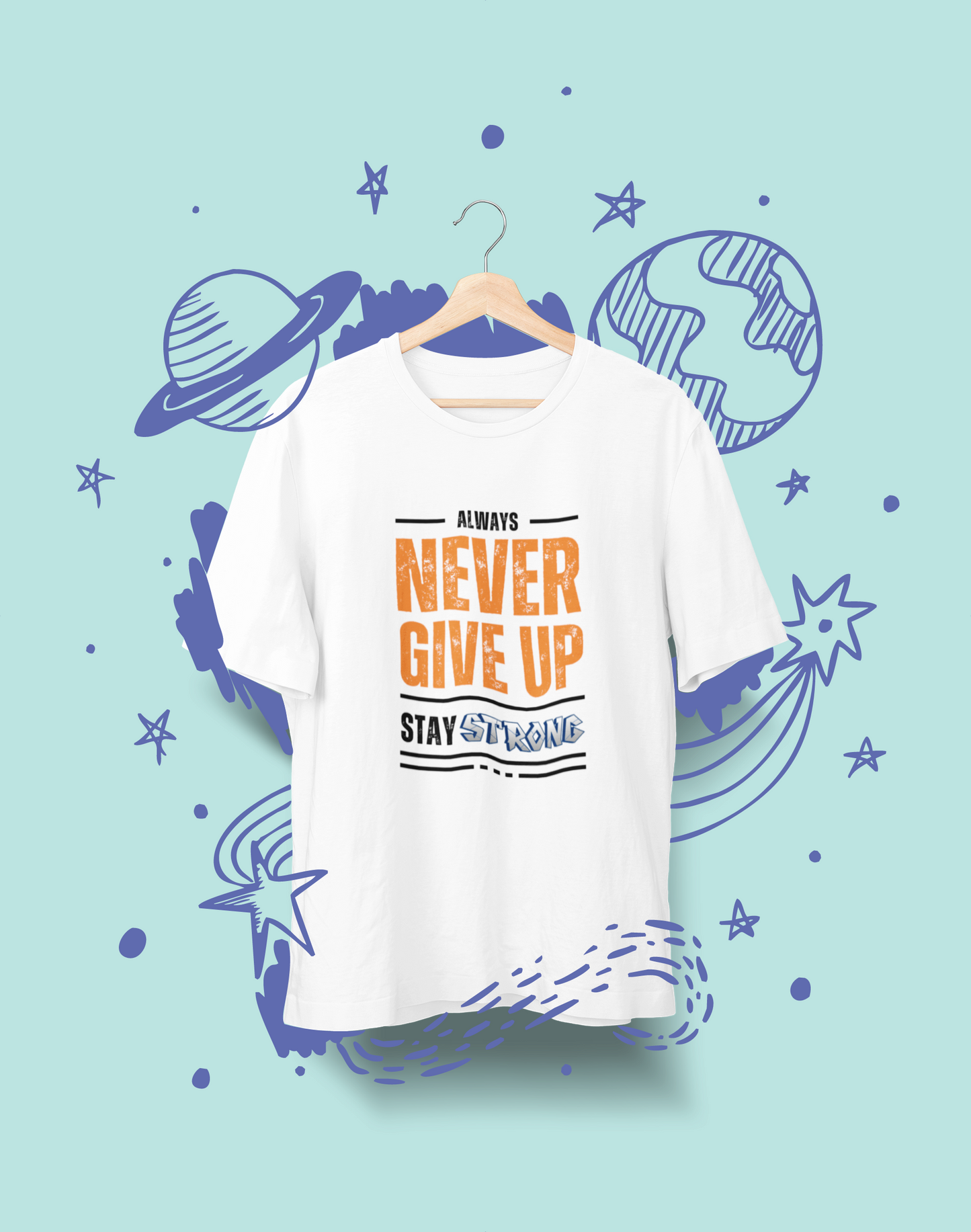 "NEVER GIVEUP" PRINT TSHIRT-MALE